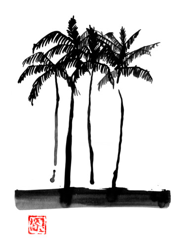 Drawing titled "palmtrees" by Péchane, Original Artwork, Watercolor