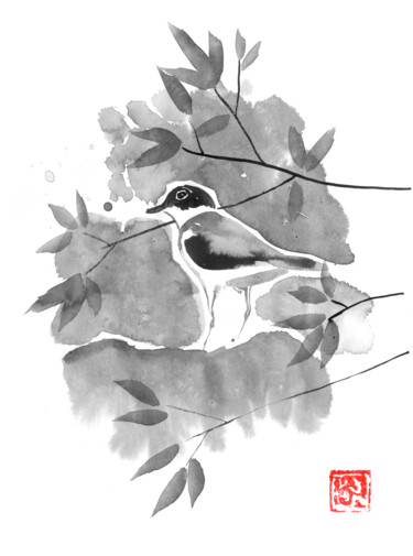Dibujo titulada "bird in the tree" por Péchane, Obra de arte original, Acuarela