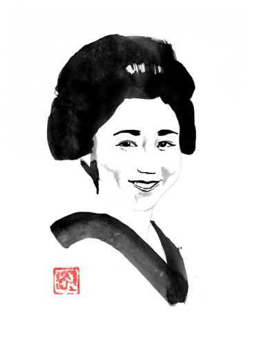 Drawing titled "smiling japanese wo…" by Péchane, Original Artwork, Watercolor