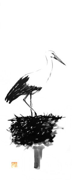 Disegno intitolato "storke building" da Péchane, Opera d'arte originale, Acquarello