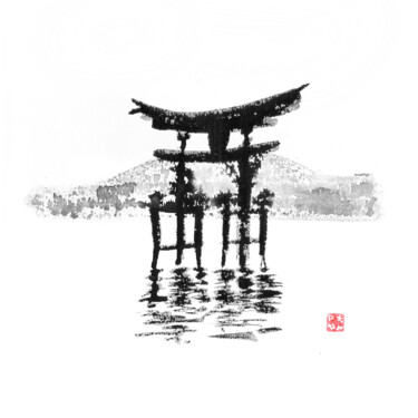 Dessin intitulée "door of itsukushima" par Péchane, Œuvre d'art originale, Aquarelle
