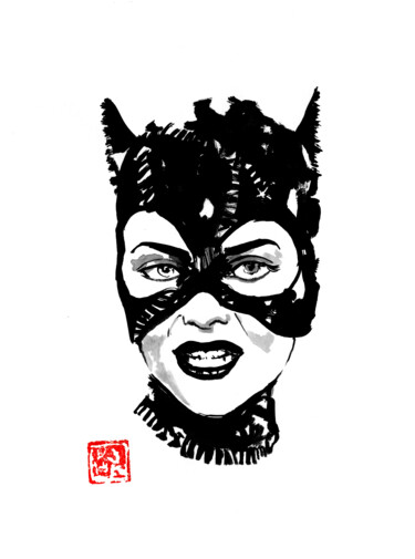 Dessin intitulée "catwoman 89" par Péchane, Œuvre d'art originale, Aquarelle