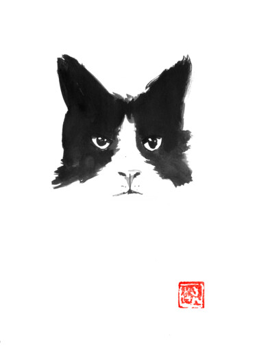 Рисунок под названием "the cat" - Péchane, Подлинное произведение искусства, Акварель