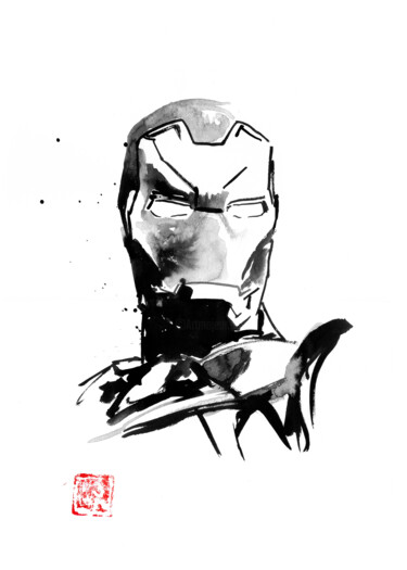 Drawing titled "ironman face" by Péchane, Original Artwork, Watercolor