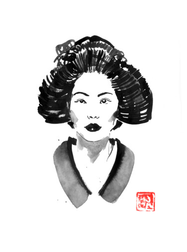Dessin intitulée "the geisha" par Péchane, Œuvre d'art originale, Aquarelle