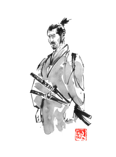 Drawing titled "samurai desappointed" by Péchane, Original Artwork, Watercolor