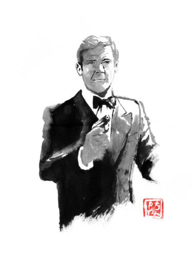 Drawing titled "james bond and gun…" by Péchane, Original Artwork, Watercolor