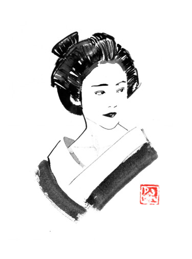 Drawing titled "watching geisha" by Péchane, Original Artwork, Watercolor
