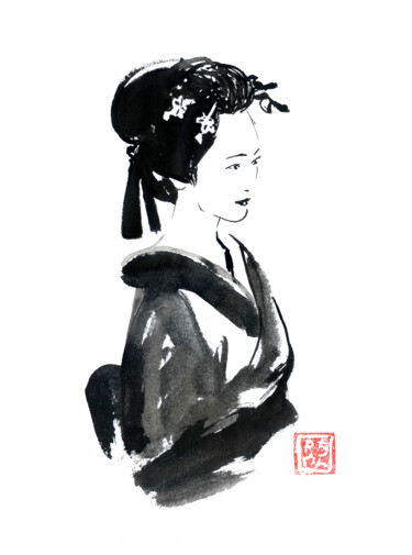 Zeichnungen mit dem Titel "beautiful geisha" von Péchane, Original-Kunstwerk, Aquarell