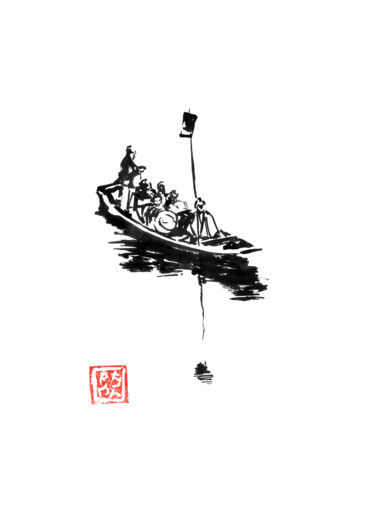 Rysunek zatytułowany „japanese small boat” autorstwa Péchane, Oryginalna praca, Akwarela