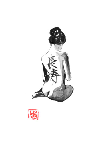 Drawing titled "geisha long life" by Péchane, Original Artwork, Watercolor
