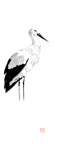 Dessin intitulée "storke standing" par Péchane, Œuvre d'art originale, Aquarelle