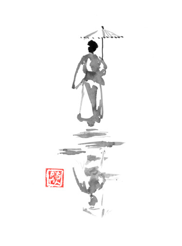 Zeichnungen mit dem Titel "geisha reflection" von Péchane, Original-Kunstwerk, Aquarell