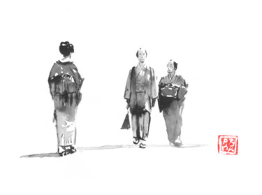 Desenho intitulada "crossing a geisha" por Péchane, Obras de arte originais, Aquarela