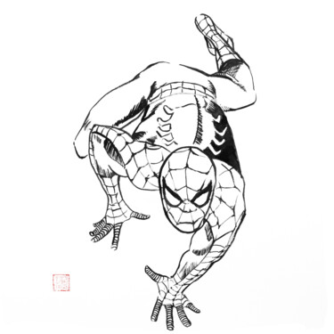 Pintura titulada "spiderman canvas" por Péchane, Obra de arte original, Acuarela