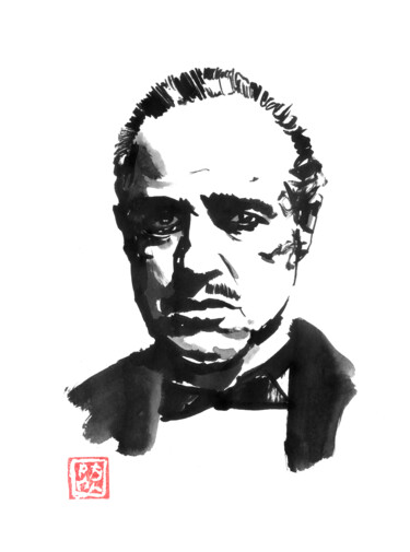 Drawing titled "don corleone" by Péchane, Original Artwork, Watercolor