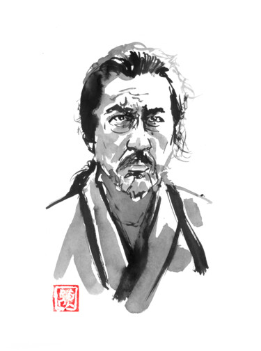 Drawing titled "old ronin" by Péchane, Original Artwork, Watercolor