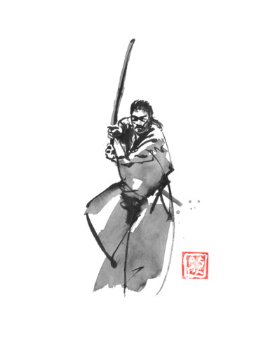 Disegno intitolato "samurai armed" da Péchane, Opera d'arte originale, Inchiostro