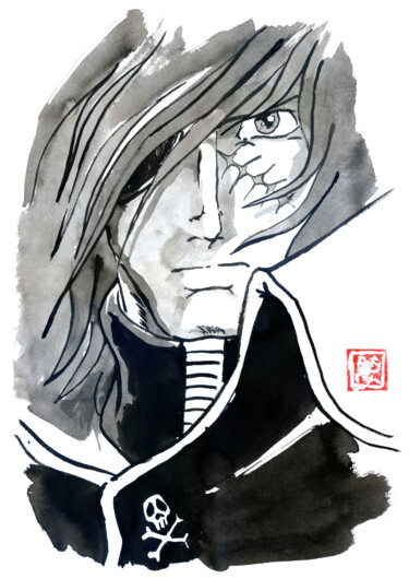 Drawing titled "albator le pirate d…" by Péchane, Original Artwork, Watercolor