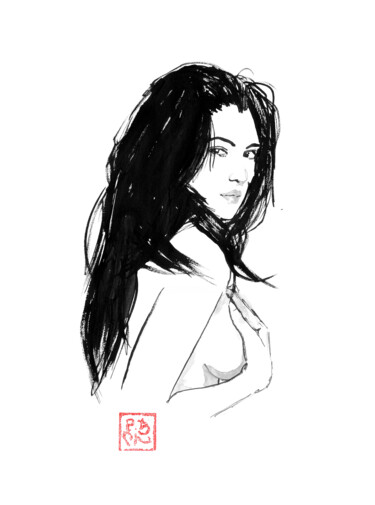 Drawing titled "monica bellucci nude" by Péchane, Original Artwork, Watercolor