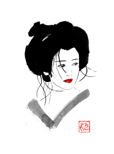Tekening getiteld "geisha dépeignée" door Péchane, Origineel Kunstwerk, Aquarel