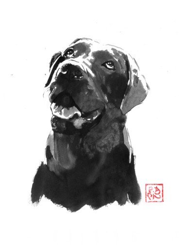 Drawing titled "gros chien" by Péchane, Original Artwork, Watercolor