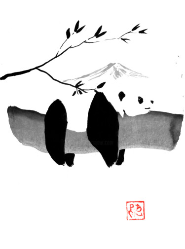 Drawing titled "panda sleeping on b…" by Péchane, Original Artwork, Watercolor