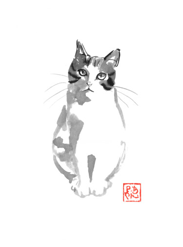 Zeichnungen mit dem Titel "cute white cat" von Péchane, Original-Kunstwerk, Aquarell