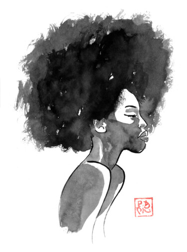 Drawing titled "afro woman 02" by Péchane, Original Artwork, Watercolor