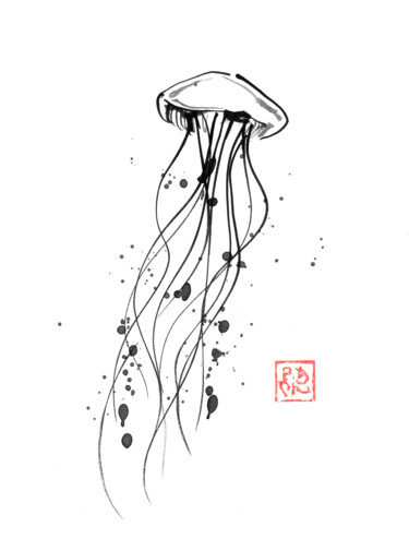 Dessin intitulée "grande méduse" par Péchane, Œuvre d'art originale, Aquarelle