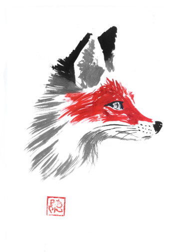 Drawing titled "red fox" by Péchane, Original Artwork, Watercolor