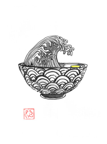 Drawing titled "ramen wave" by Péchane, Original Artwork, Watercolor