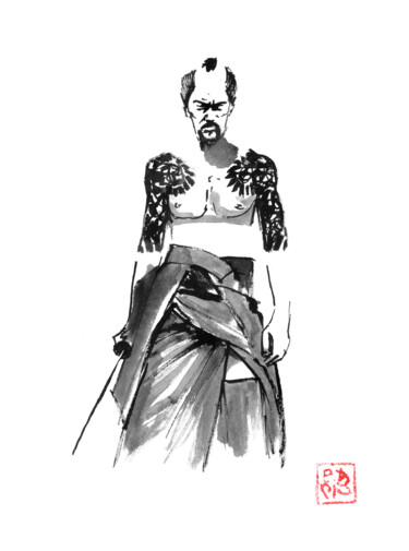 Disegno intitolato "yakuza" da Péchane, Opera d'arte originale, Acquarello