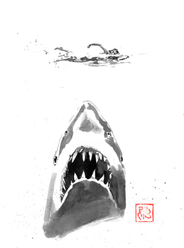 Drawing titled "jaws" by Péchane, Original Artwork, Watercolor