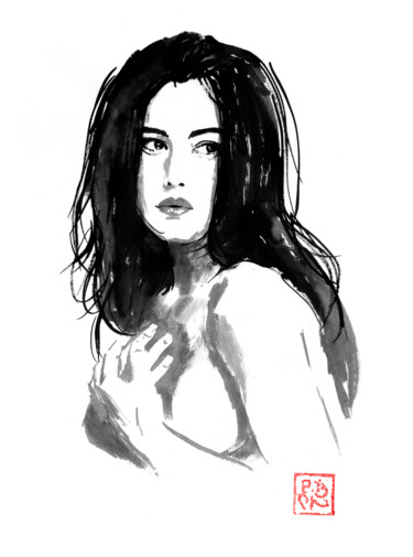 Drawing titled "monica bellucci 02" by Péchane, Original Artwork, Watercolor