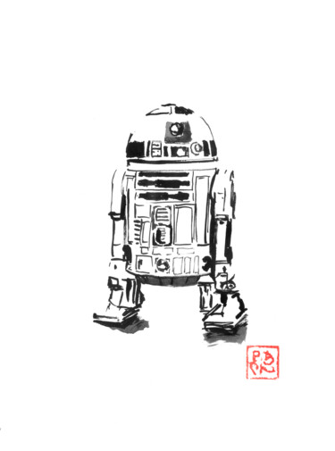 Drawing titled "R2D2" by Péchane, Original Artwork, Watercolor