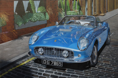 Painting titled "Ferrari 250 GT Cabr…" by Peda Radovanovic, Original Artwork, Oil Mounted on Wood Stretcher frame