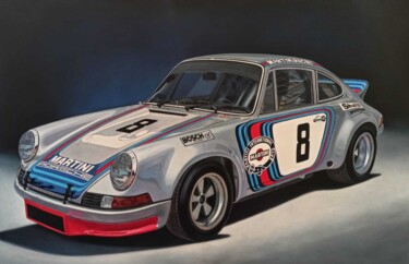 Painting titled "Porsche 911 Carrera…" by Peda Radovanovic, Original Artwork, Oil Mounted on Wood Stretcher frame