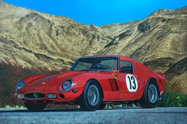 Painting titled "Ferrari 250 GTO" by Peda Radovanovic, Original Artwork, Oil Mounted on Wood Stretcher frame