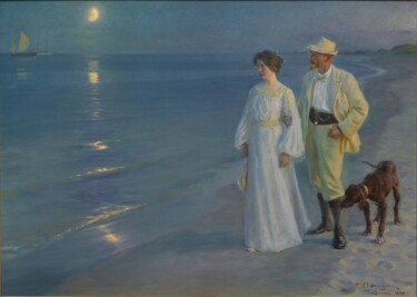 Schilderij getiteld "Soir d'été sur la p…" door Peder Severin Krøyer, Origineel Kunstwerk, Olie