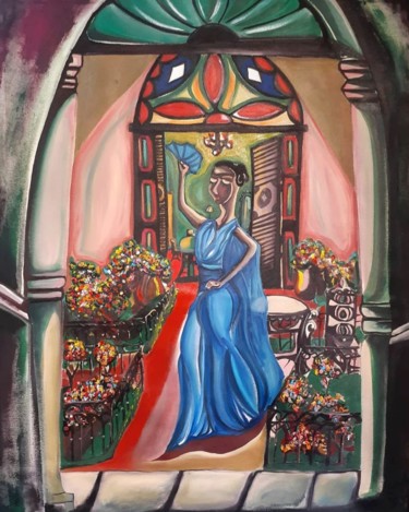 Malerei mit dem Titel "Mulata con vestido…" von Jorge Alejandro Pedrido, Original-Kunstwerk, Acryl