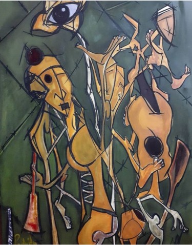 Malerei mit dem Titel "Los Musicos de Ausc…" von Jorge Alejandro Pedrido, Original-Kunstwerk, Öl