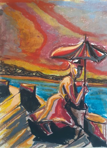 Mujer con sombrilla Pintura titulada "Mujer con sombrilla" por Jorge Alejandro Pedrido, Obra de arte original, Pastel