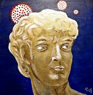 Painting titled "David et le Covid 19" by Pedro Bujeque (Rey), Original Artwork, Acrylic