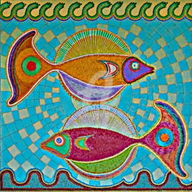 Painting titled "FISH ON THE NET" by Casas  D`Liz, Original Artwork, Acrylic