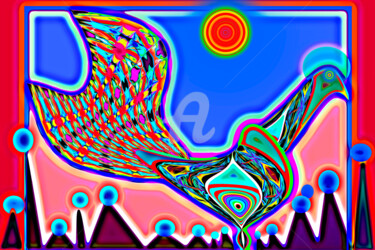 Arts numériques intitulée "Mysterious peacock" par Casas  D`Liz, Œuvre d'art originale, Peinture numérique