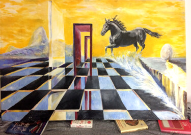 Malerei mit dem Titel "Magic Black Horse" von Pedro Sá, Original-Kunstwerk, Acryl