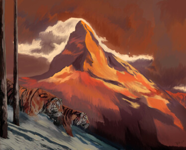 Картина под названием "Tigers" - Pedro Sá, Подлинное произведение искусства, Цифровая живопись