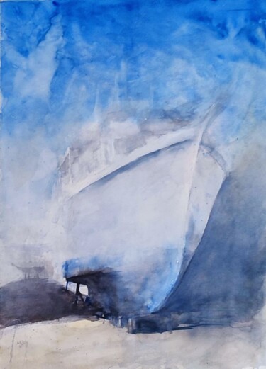 Malerei mit dem Titel "Bateau en carénage" von Pedro Viana Parente, Original-Kunstwerk, Aquarell