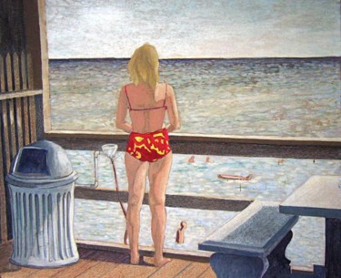 Painting titled "Young Girl on pier" by Pedro De La Montaña, Original Artwork